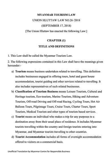 Myanmar Tourism Law